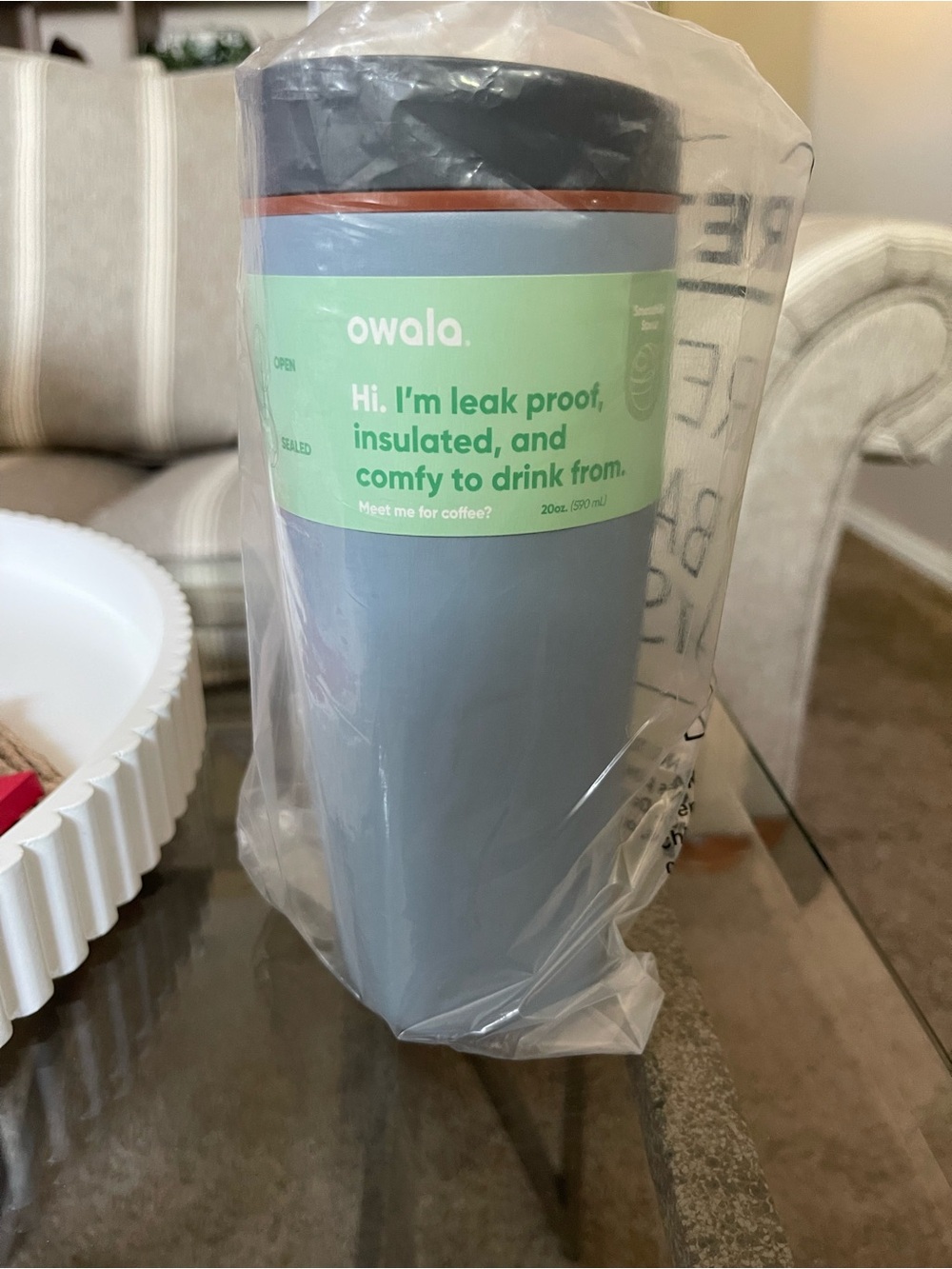 Insulated Travel Mug - owala Gray with red Accent